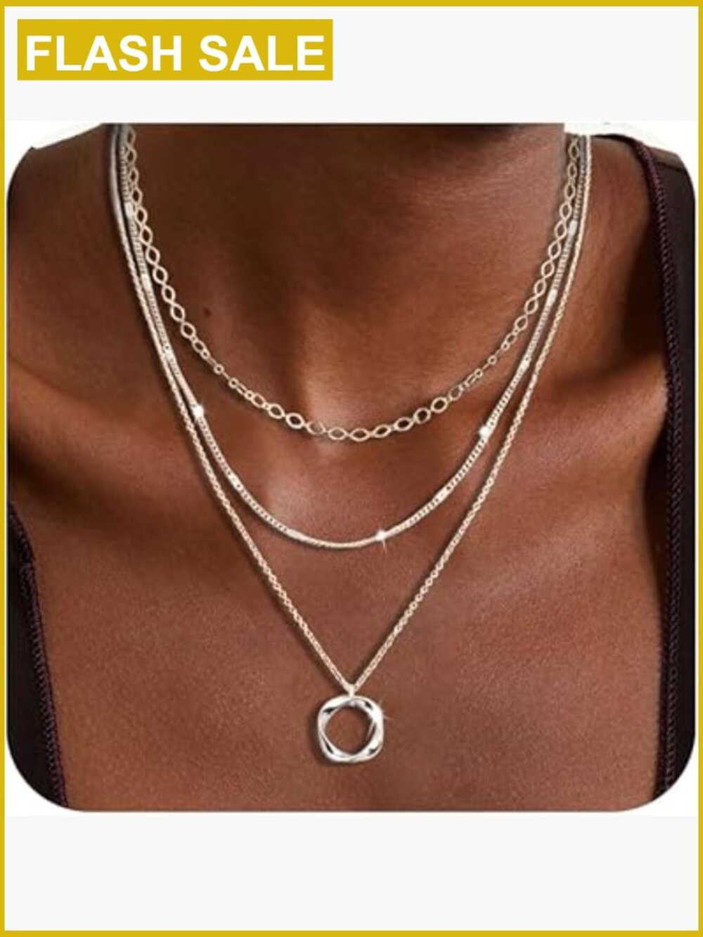 Layered Silver Choker Necklace Set - 3 Stackable Necklaces